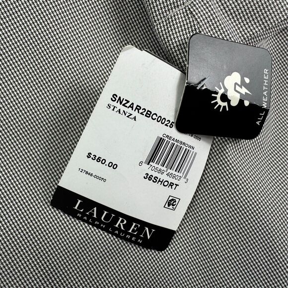 Lauren Ralph Lauren Mens Stanza Classic Fit Puppytooth Rain Coat Cream Brown 36S - Picture 3 of 5